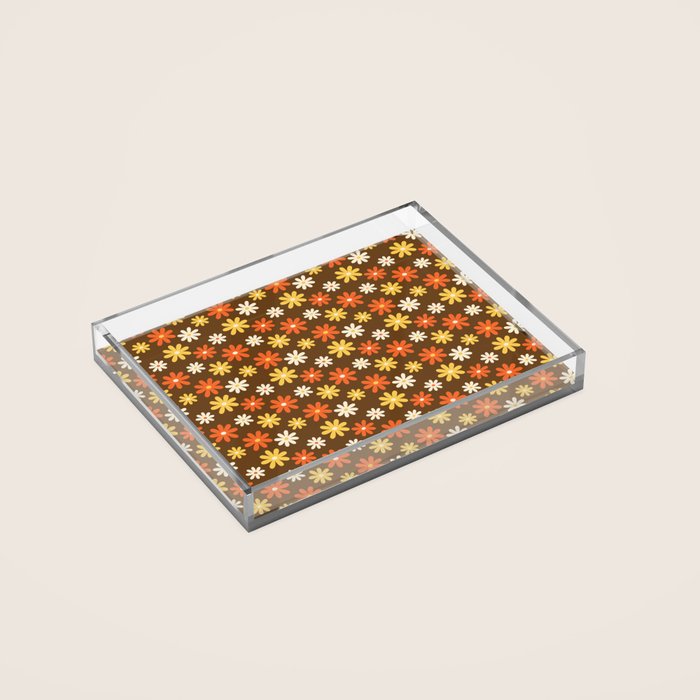 1970s flowers brown and orange Acrylic Tray