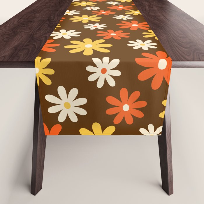 1970s flowers brown and orange Table Runner