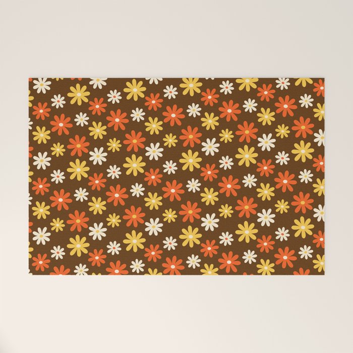 1970s flowers brown and orange Welcome Mat