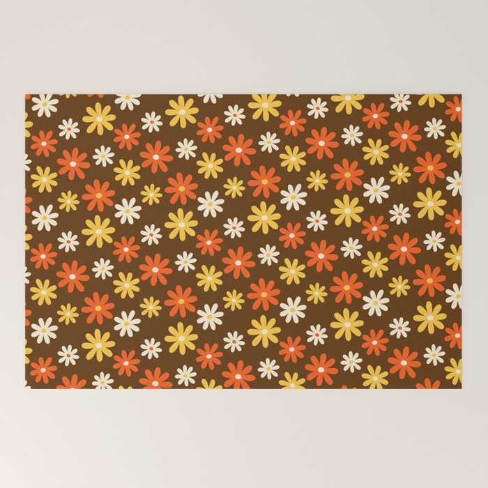1970s flowers brown and orange Welcome Mat