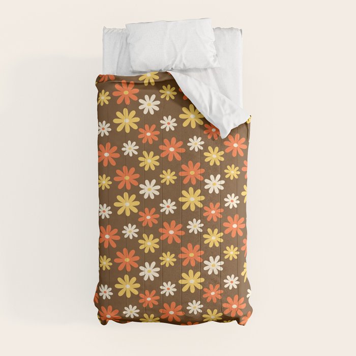 1970s flowers brown and orange Comforter