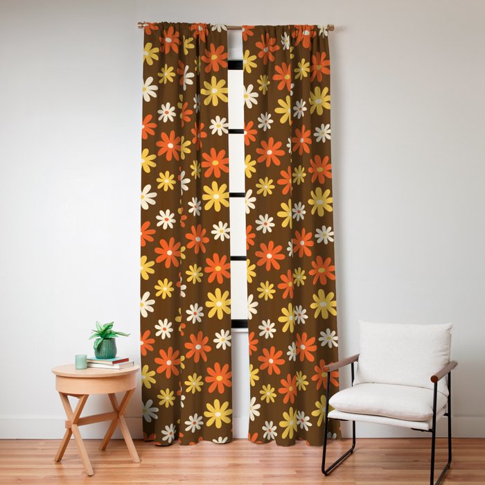 1970s flowers brown and orange Window Curtain