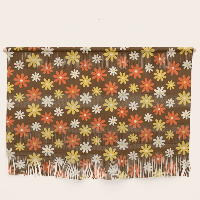 1970s flowers brown and orange Wall Hanging