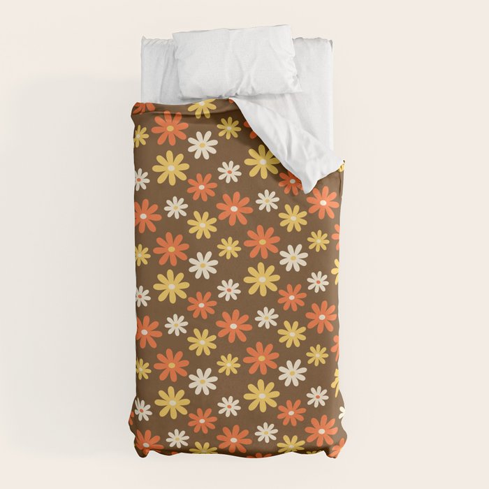 1970s flowers brown and orange Duvet Cover
