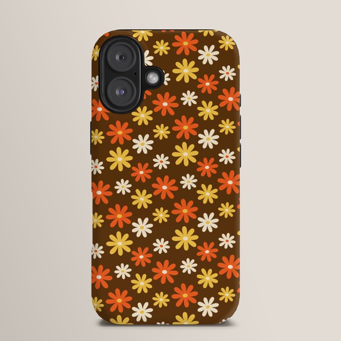 1970s flowers brown and orange iPhone Case