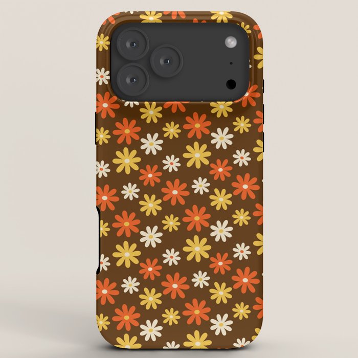 1970s flowers brown and orange iPhone Case