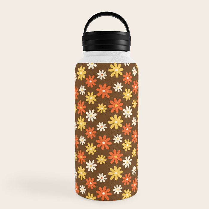 1970s flowers brown and orange Water Bottle