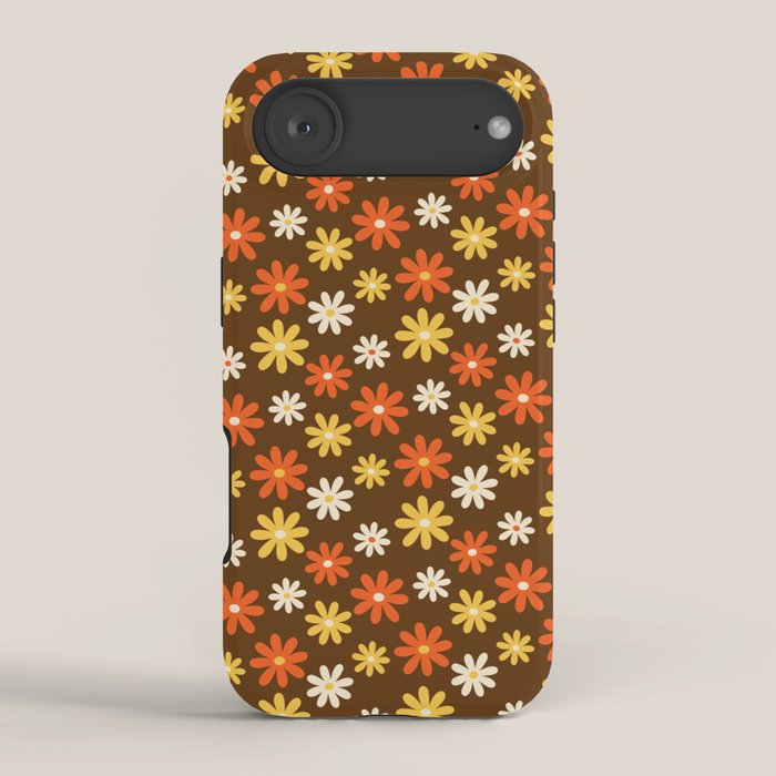 1970s flowers brown and orange iPhone Case