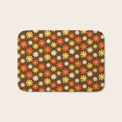 1970s flowers brown and orange Bath Mat