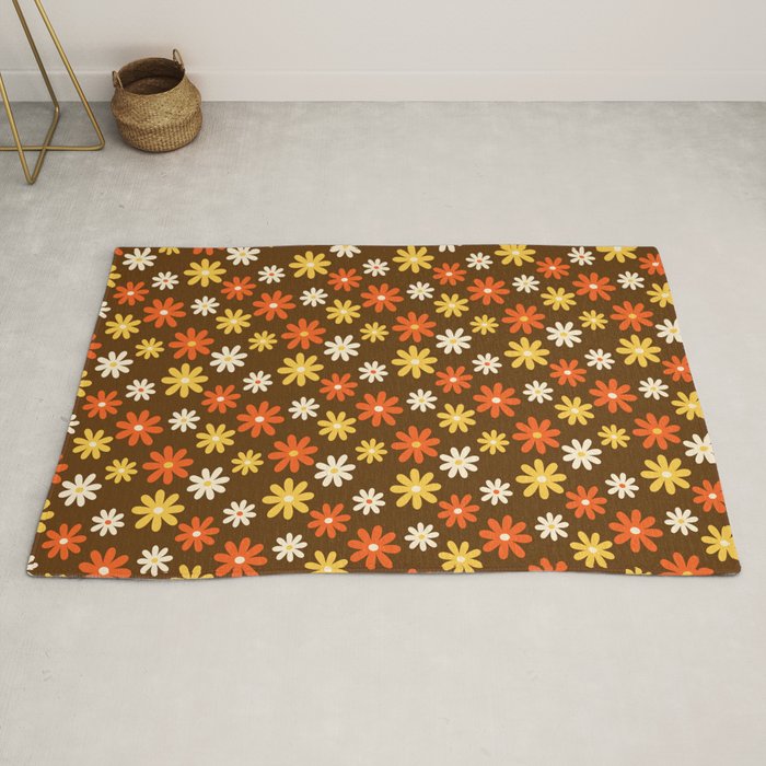 1970s flowers brown and orange Rug