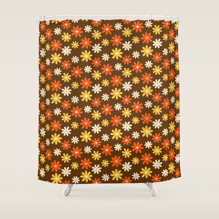 1970s flowers brown and orange Shower Curtain