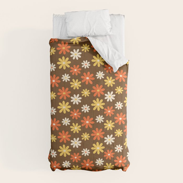1970s flowers brown and orange Comforter