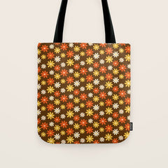 1970s flowers brown and orange Tote Bag