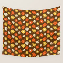 1970s flowers brown and orange Wall Tapestry