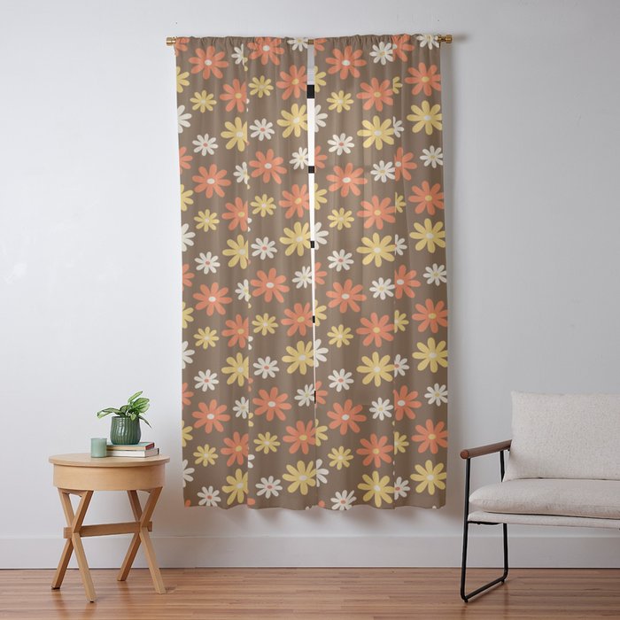 1970s flowers brown and orange Window Curtain