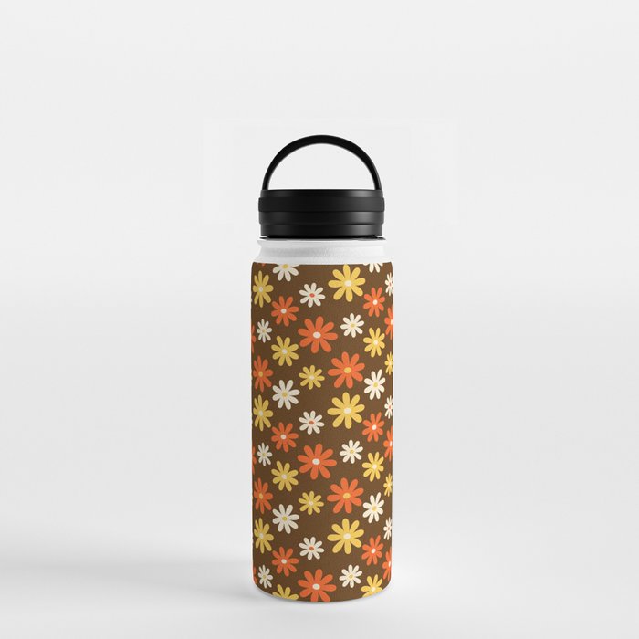1970s flowers brown and orange Water Bottle