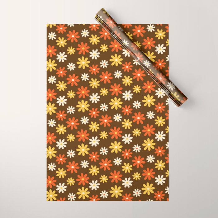 1970s flowers brown and orange Wrapping Paper