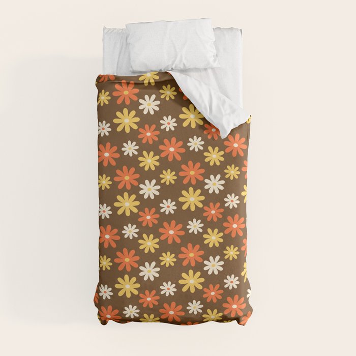 1970s flowers brown and orange Duvet Cover
