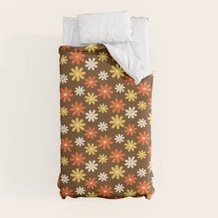1970s flowers brown and orange Duvet Cover