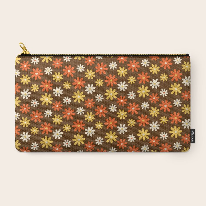 1970s flowers brown and orange Carry All Pouch