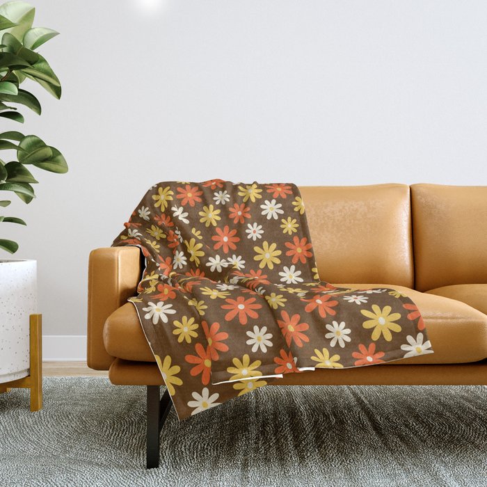 1970s flowers brown and orange Throw Blanket