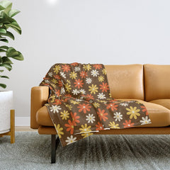 1970s flowers brown and orange Throw Blanket