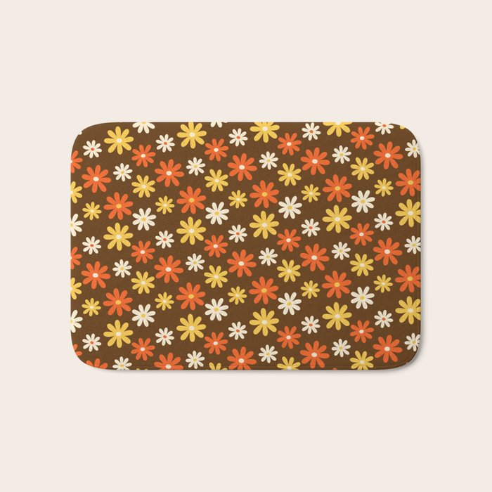 1970s flowers brown and orange Bath Mat