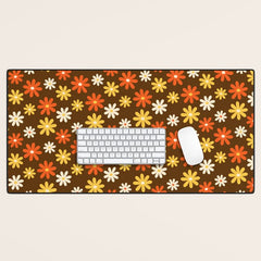 1970s flowers brown and orange Desk Mat