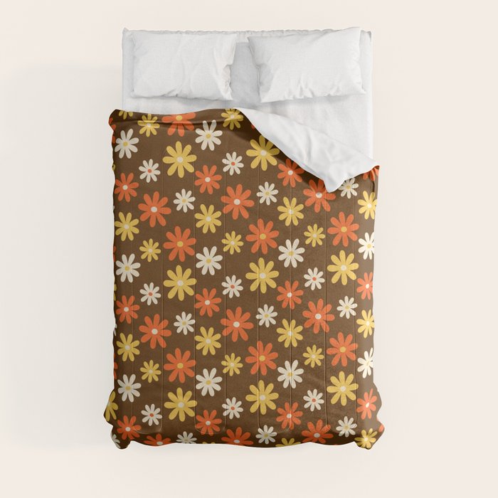 1970s flowers brown and orange Comforter