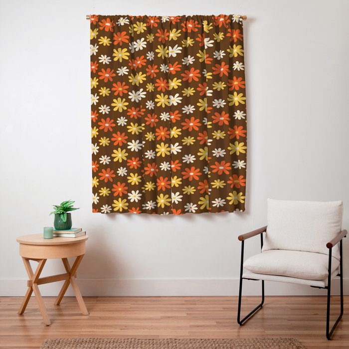 1970s flowers brown and orange Window Curtain