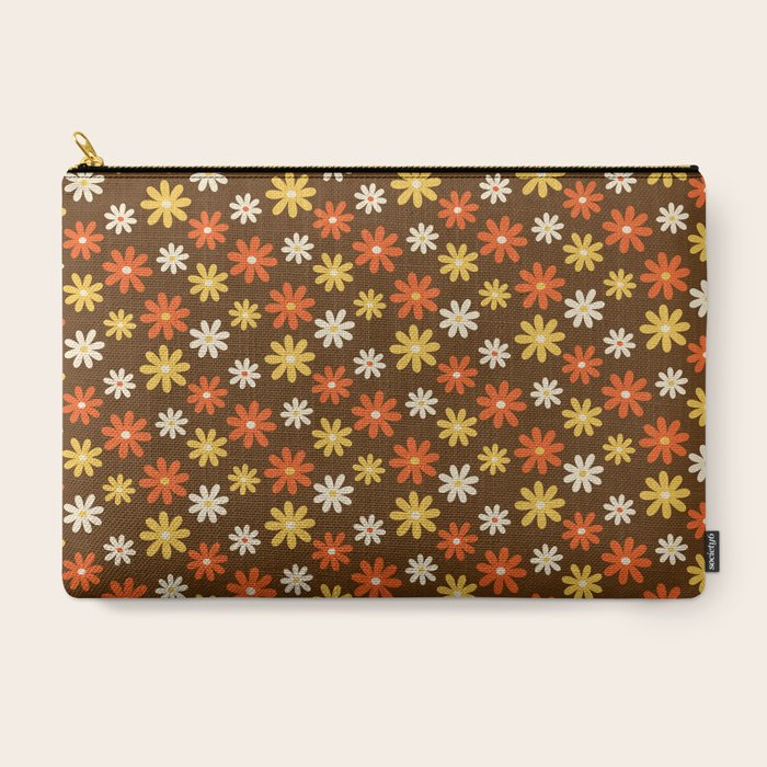 1970s flowers brown and orange Carry All Pouch