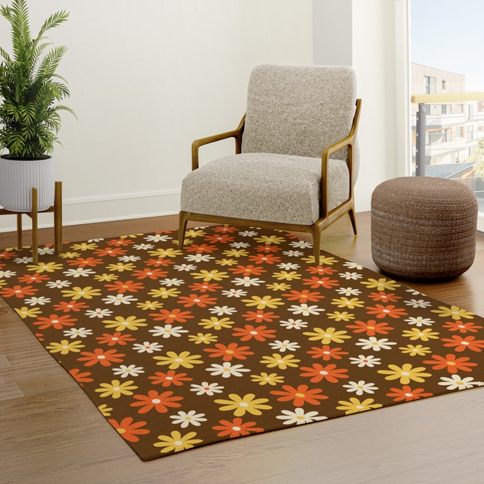 1970s flowers brown and orange Rug