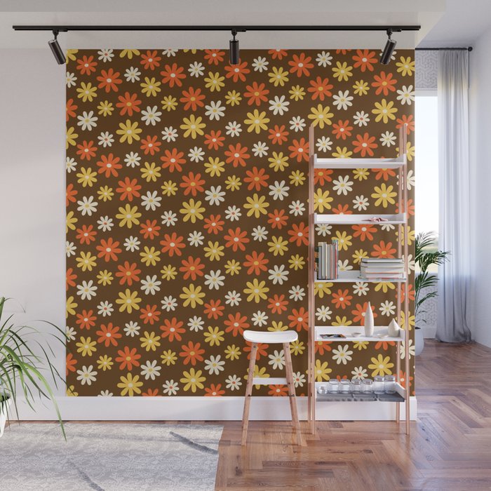 1970s flowers brown and orange Wall Mural