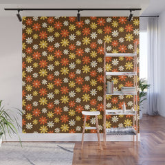 1970s flowers brown and orange Wall Mural