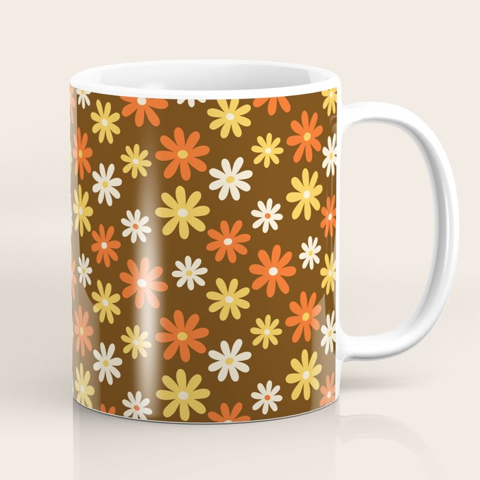 1970s flowers brown and orange Coffee Mug