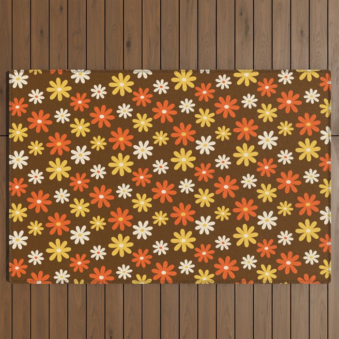 1970s flowers brown and orange Outdoor Rug