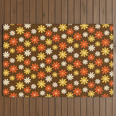 1970s flowers brown and orange Outdoor Rug