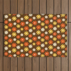 1970s flowers brown and orange Outdoor Rug