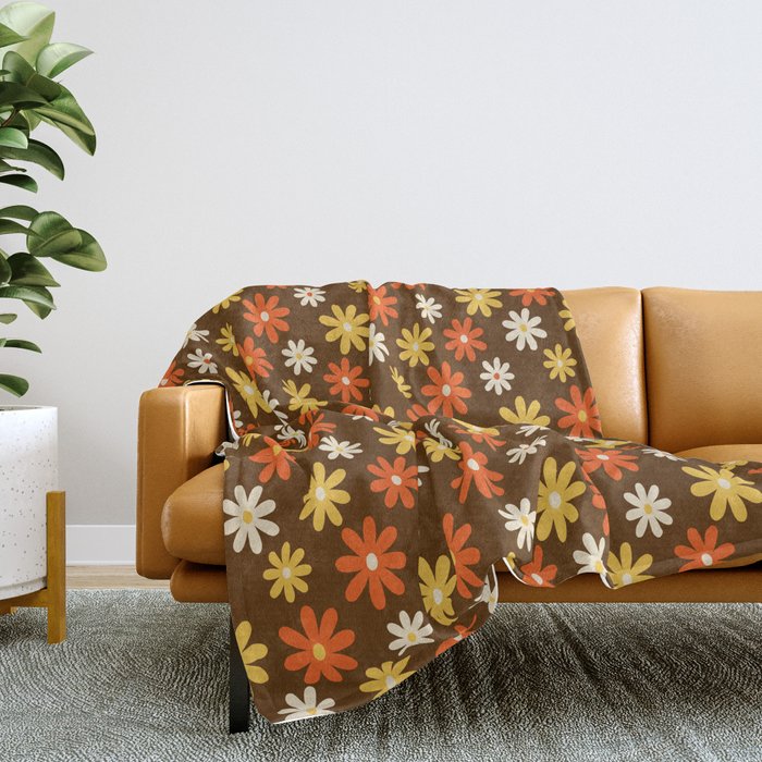1970s flowers brown and orange Throw Blanket