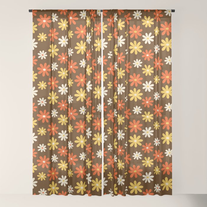 1970s flowers brown and orange Window Curtain