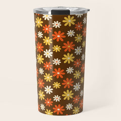 1970s flowers brown and orange Travel Mug