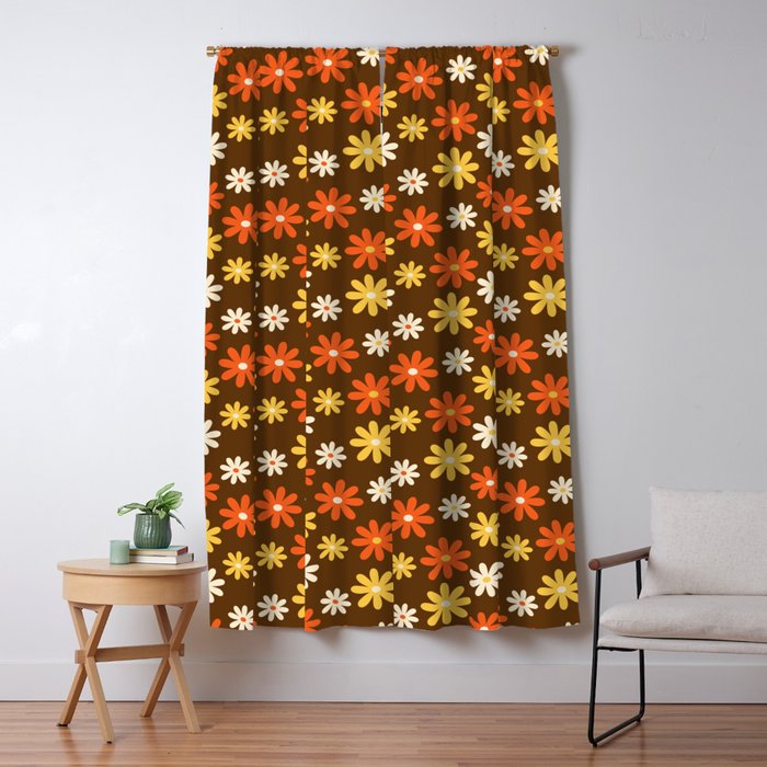1970s flowers brown and orange Window Curtain