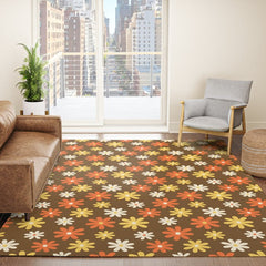1970s flowers brown and orange Rug