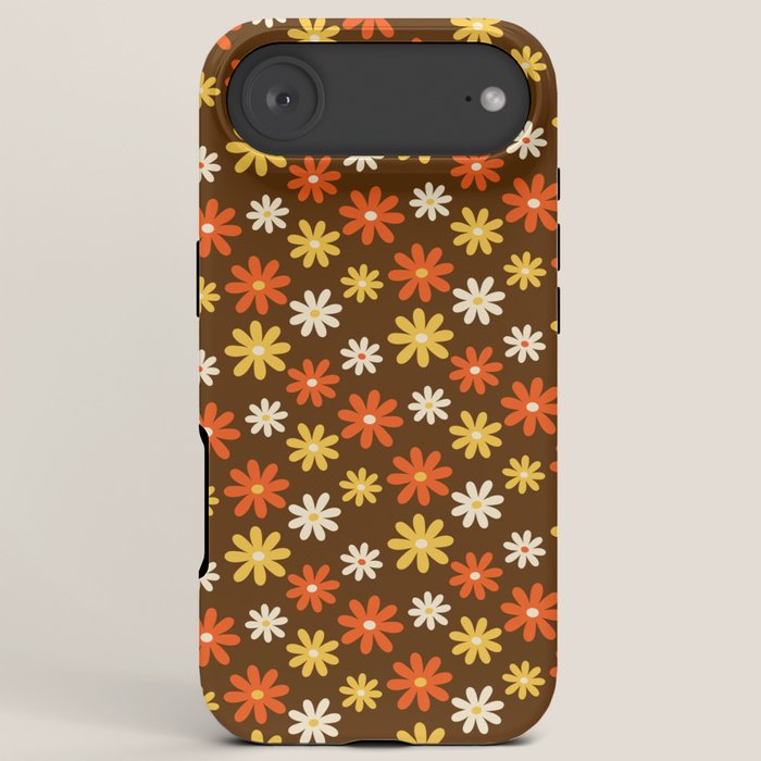1970s flowers brown and orange iPhone Case