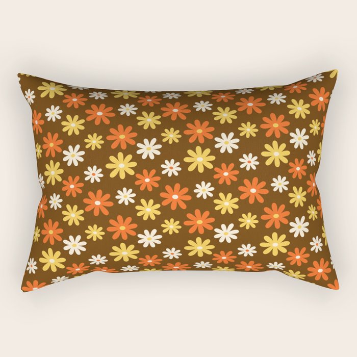 1970s flowers brown and orange Rectangular Pillow