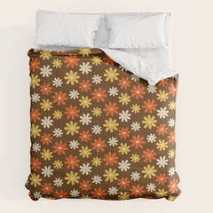 1970s flowers brown and orange Comforter