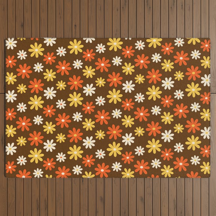 1970s flowers brown and orange Outdoor Rug