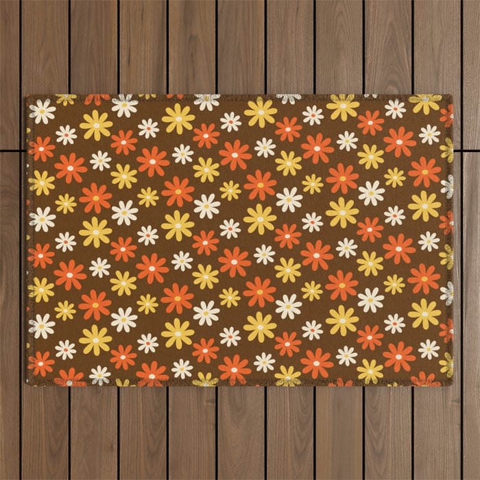 1970s flowers brown and orange Outdoor Rug