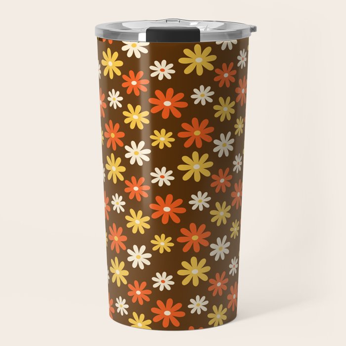 1970s flowers brown and orange Travel Mug