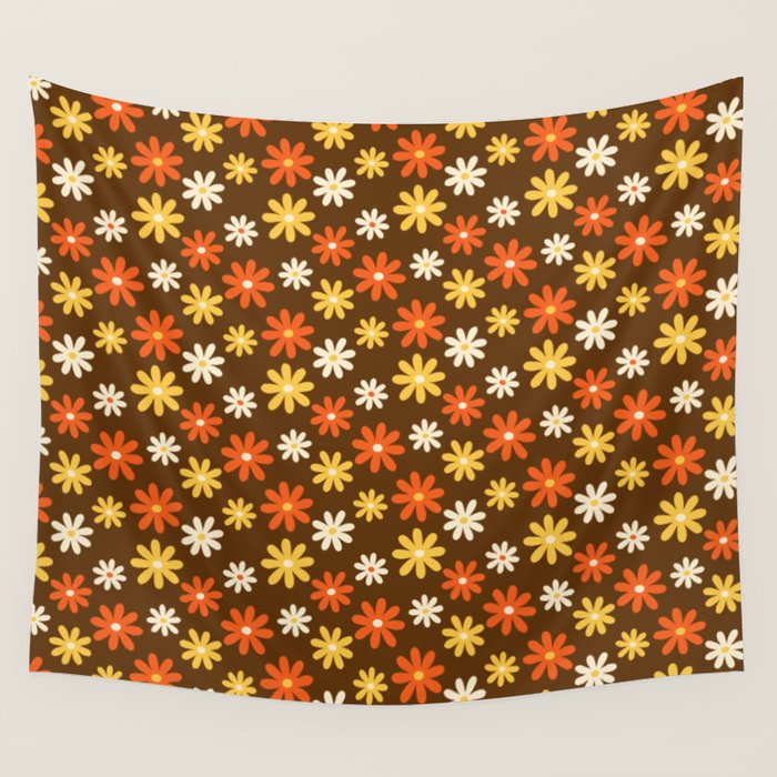 1970s flowers brown and orange Wall Tapestry
